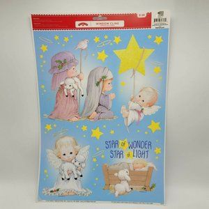 Ruth Morehead Christmas Angel Static Window Cling Glitter Holiday Nativity Jesus